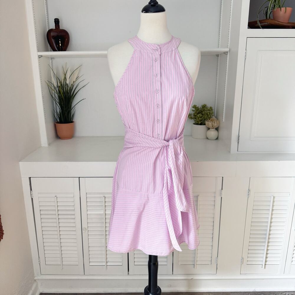 Parker Pink Pinstripe Lauralie Tie Front Halter Mini Dress Size S